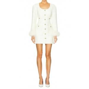 Ivory Mini Dress with Faux-Fur Cuffs